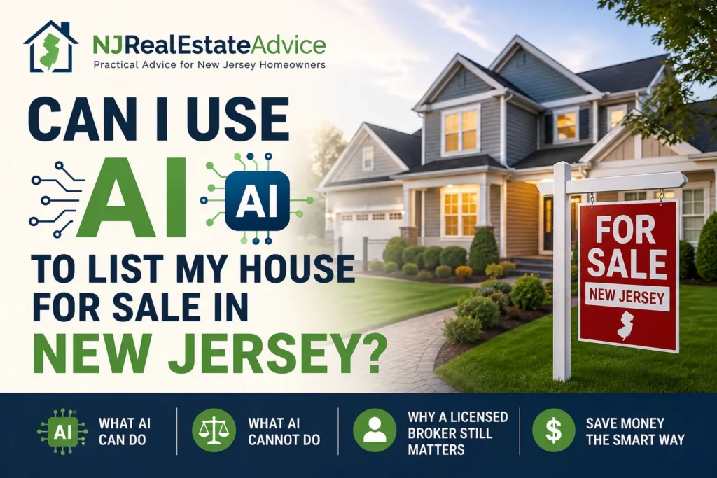 Thinking about using AI to sell your New Jersey home? Learn what AI can and cannot do, what still requires a licensed broker, and how to save money.